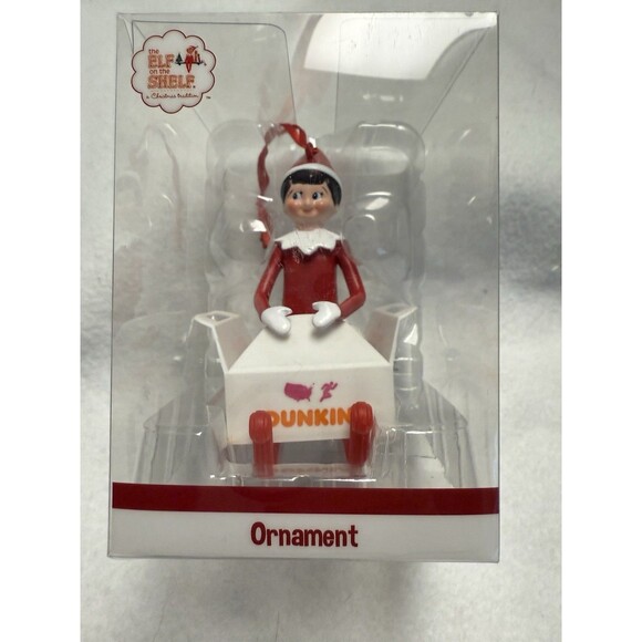 NEW Dunkin Donuts Elf on the Shelf Christmas Ornament 2022 In Munchkin Sleigh - Picture 2 of 9